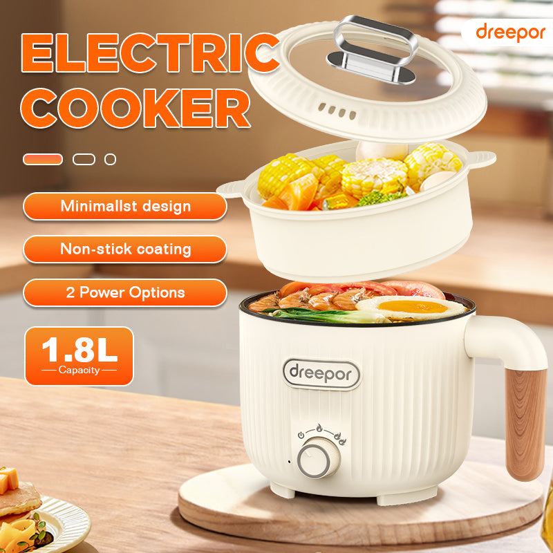 Dreepor 2L Electric Cooker with Steamer | Multi-Function Hot Pot for Family Meals