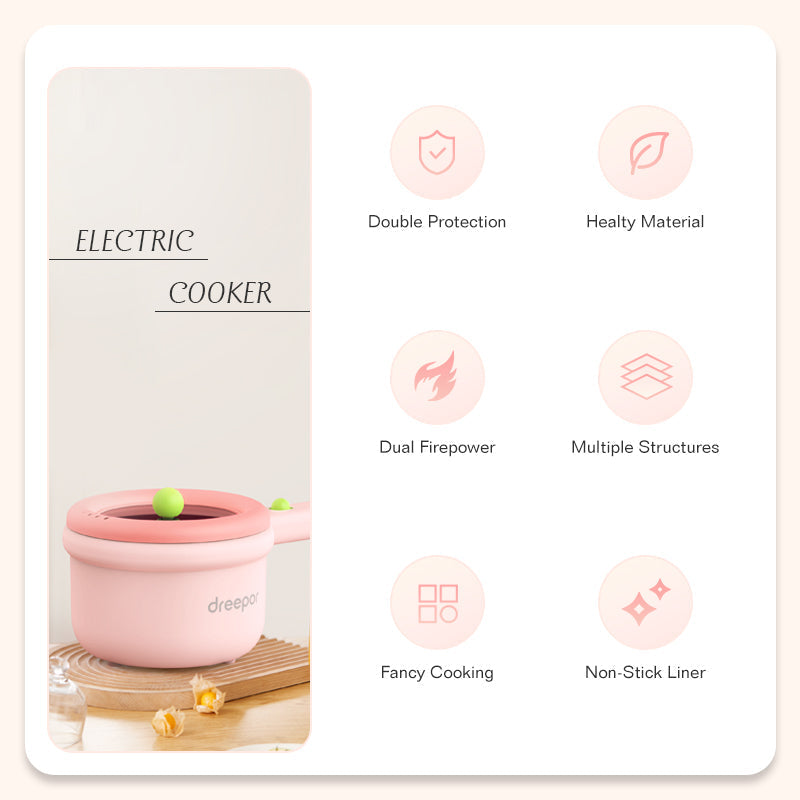 Dreepor Mini Electric Cooker 1.2L | Non-Stick Hot Pot for Dorms & Apartments