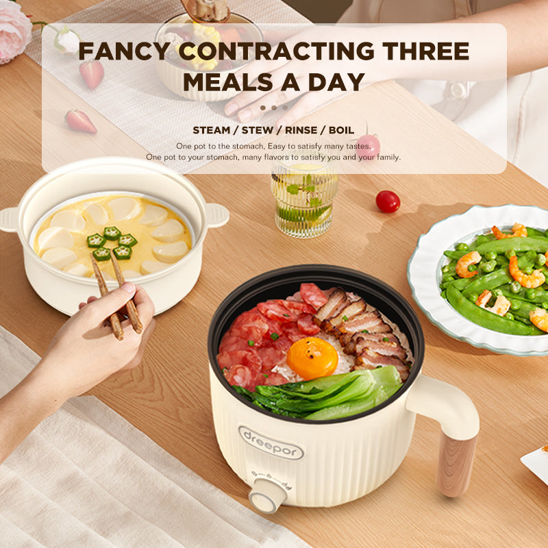Dreepor 2L Electric Cooker with Steamer | Multi-Function Hot Pot for Family Meals