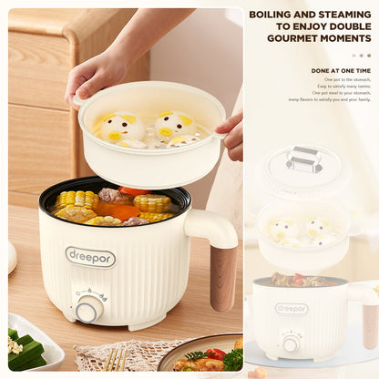 Dreepor 2L Electric Cooker with Steamer | Multi-Function Hot Pot for Family Meals