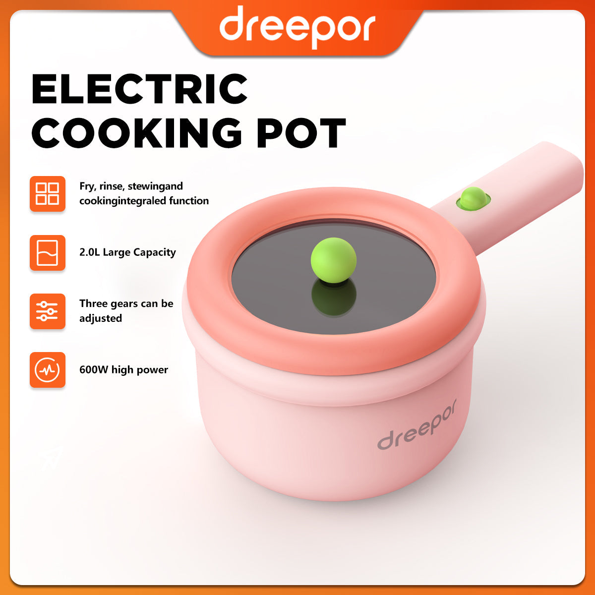 Dreepor Mini Electric Cooker 1.2L | Non-Stick Hot Pot for Dorms & Apartments