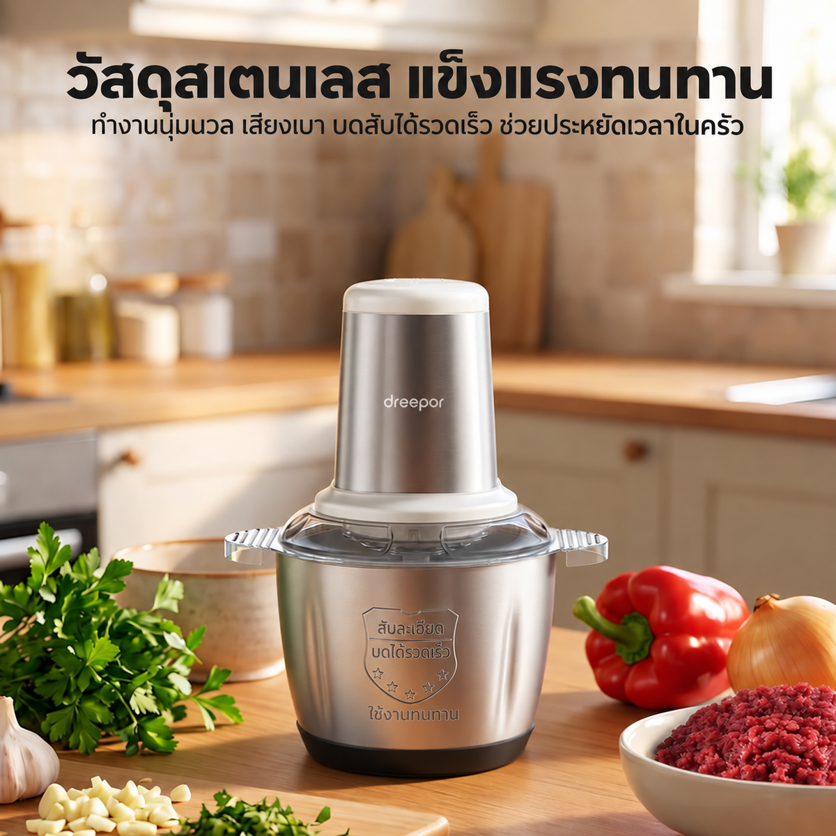 Dreepor Cyclone เครื่องบดสับอาหารไฟฟ้าความเร็วสูง แบบ 2 ระดับ