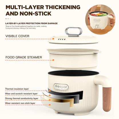Dreepor 2L Electric Cooker with Steamer | Multi-Function Hot Pot for Family Meals