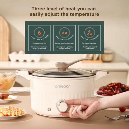 Dreepor 2-in-1 Electric Steamer Hot Pot | Non-Stick Steamboat Cooker for Family Meals