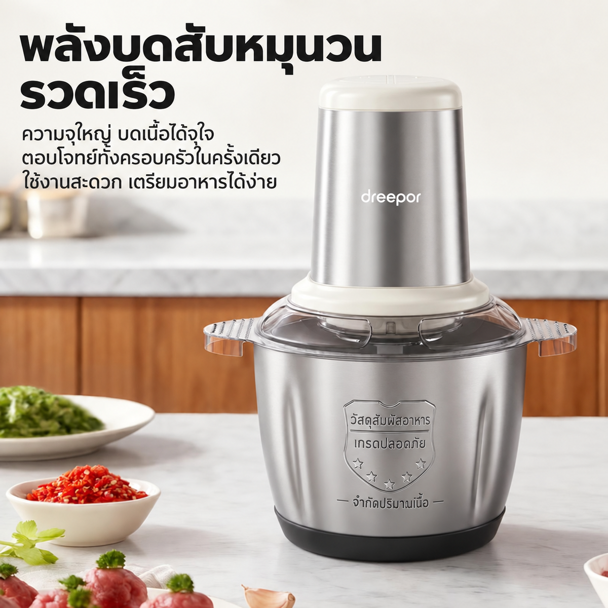 Dreepor Cyclone เครื่องบดสับอาหารไฟฟ้าความเร็วสูง แบบ 2 ระดับ
