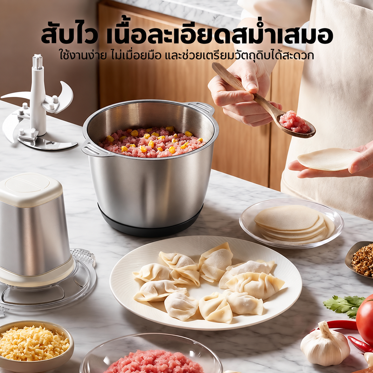 Dreepor Cyclone เครื่องบดสับอาหารไฟฟ้าความเร็วสูง แบบ 2 ระดับ